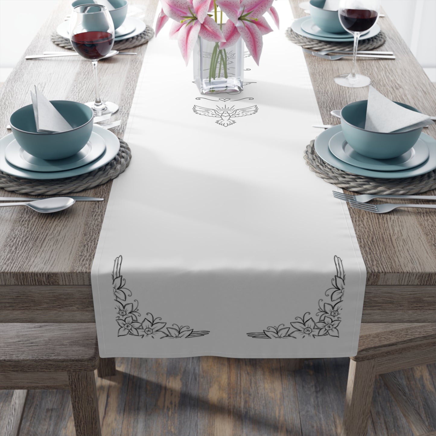 Cotton Table Runner - Angels & Dove Ornaments