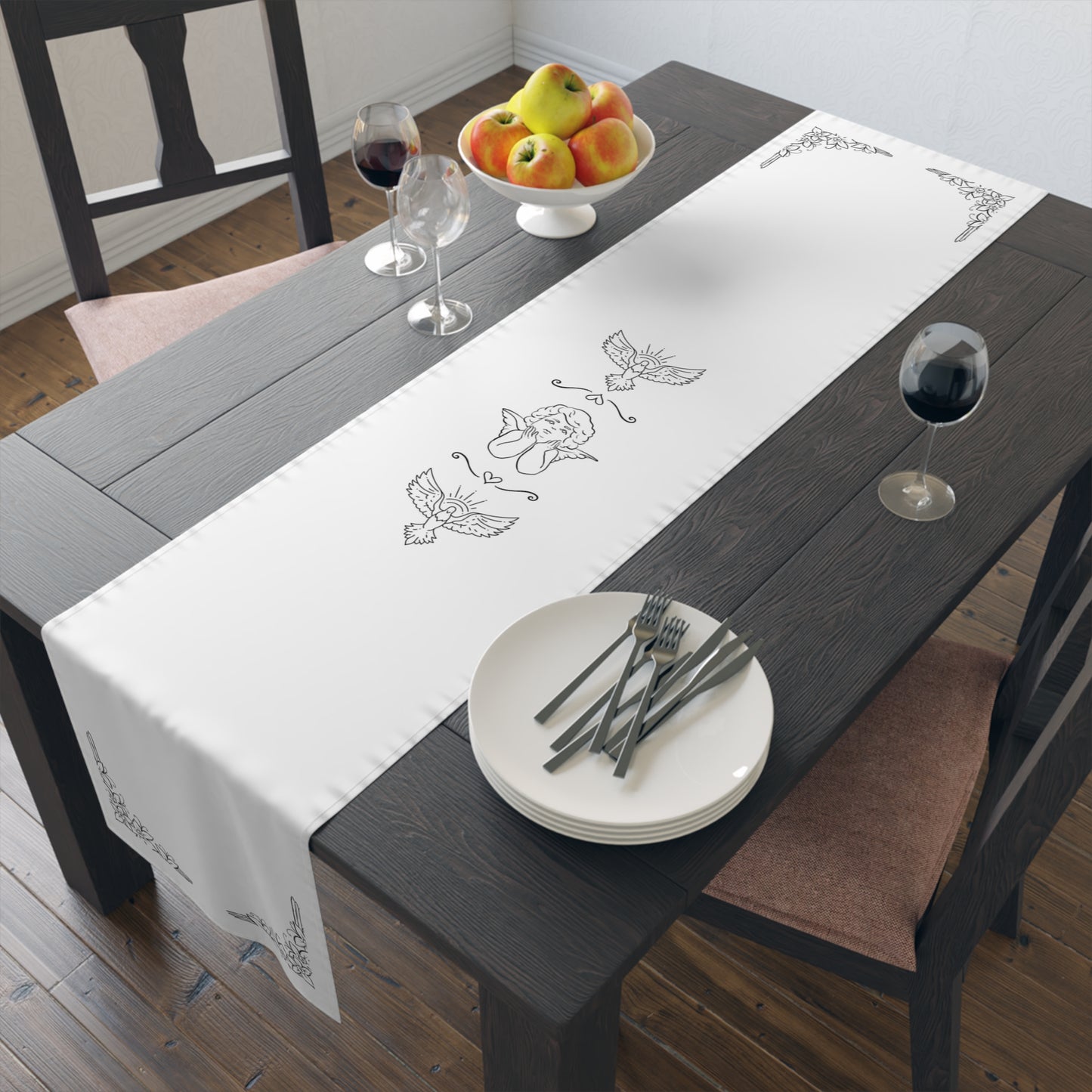 Cotton Table Runner - Angels & Dove Ornaments