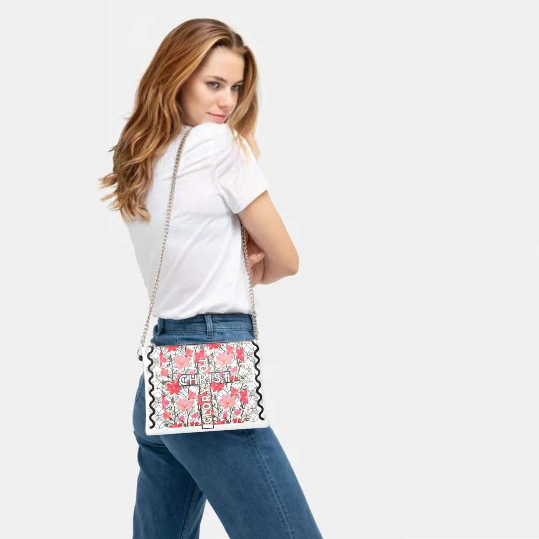 "Glory to Christ" Genuine Leather Crossbody Bag with Chain