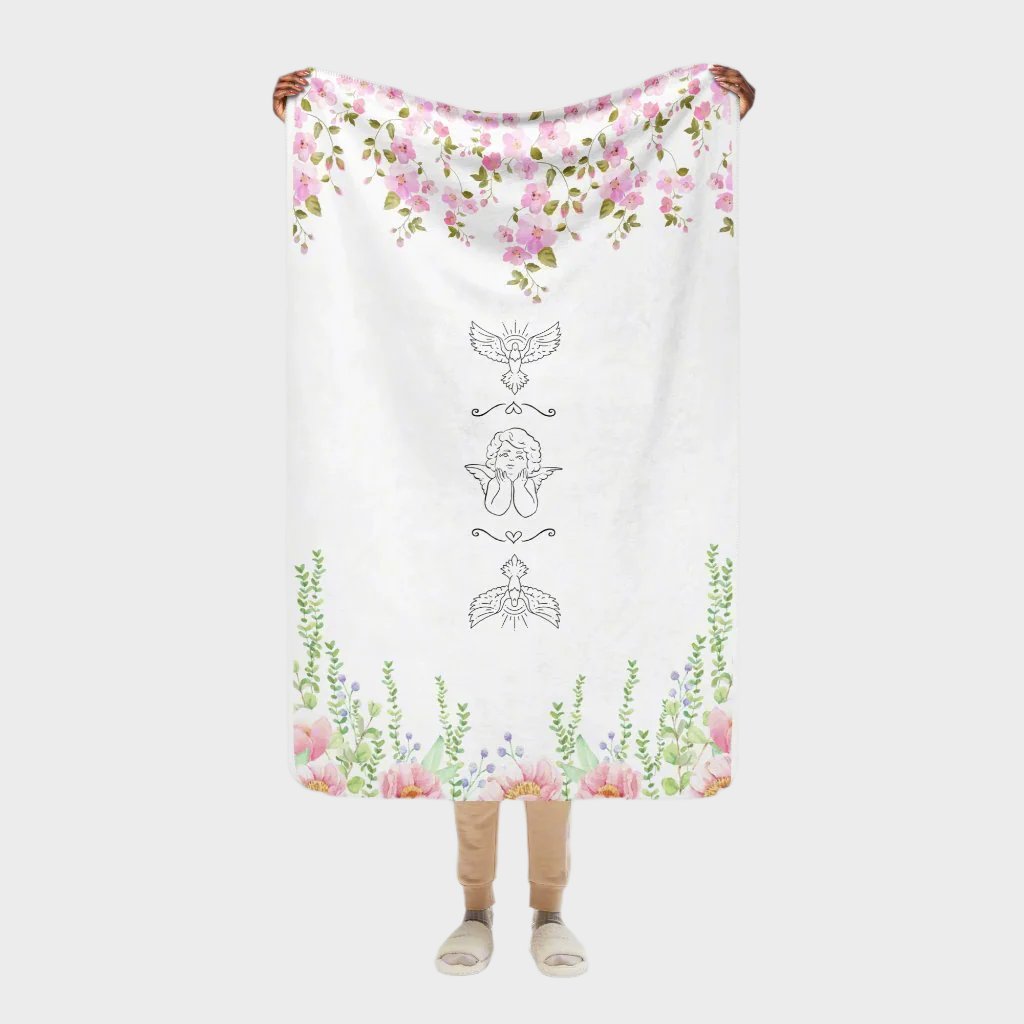 Ornamented Angel & Flowers - Sherpa blanket
