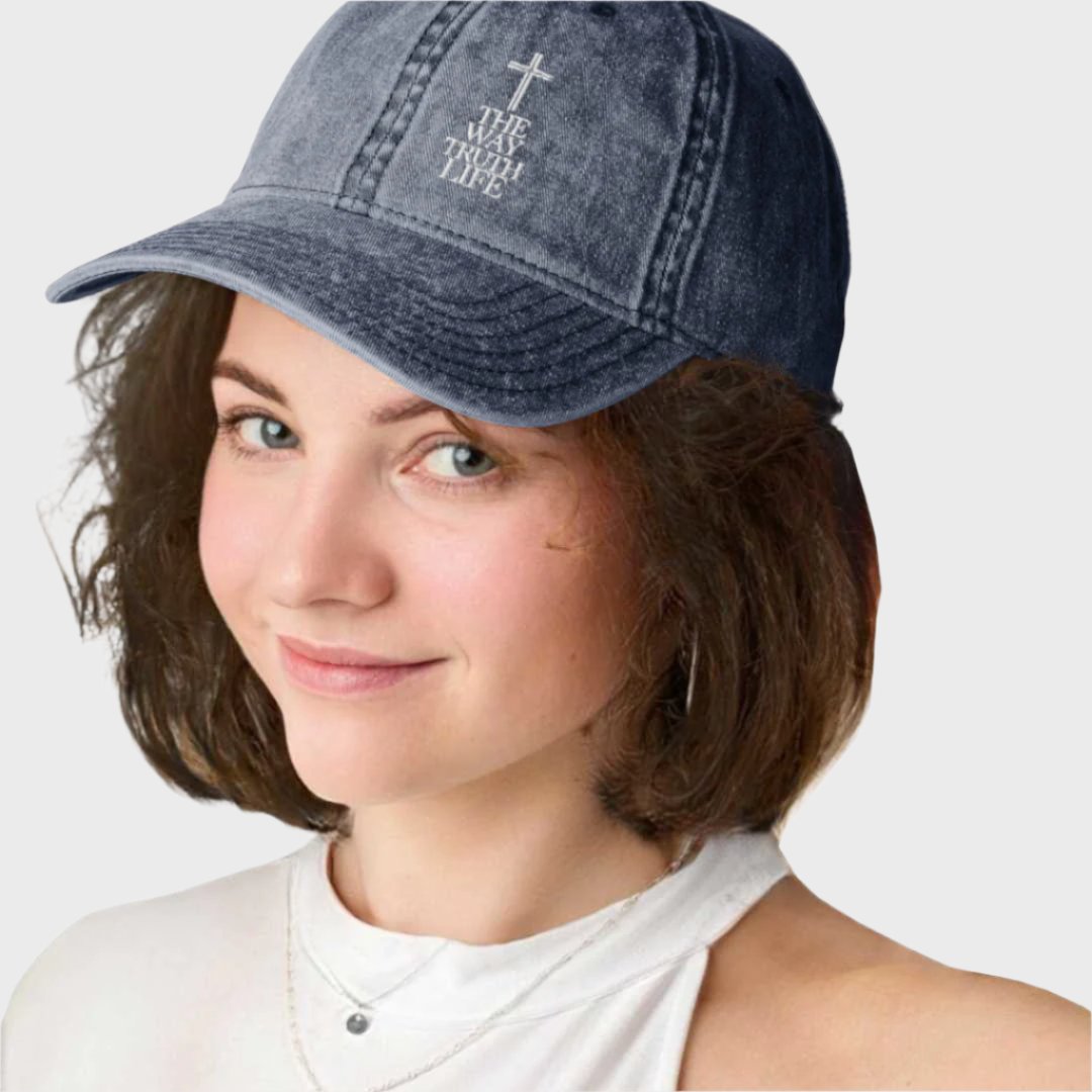 Embroidered Vintage Cotton Cap "The Way, Truth, Life"