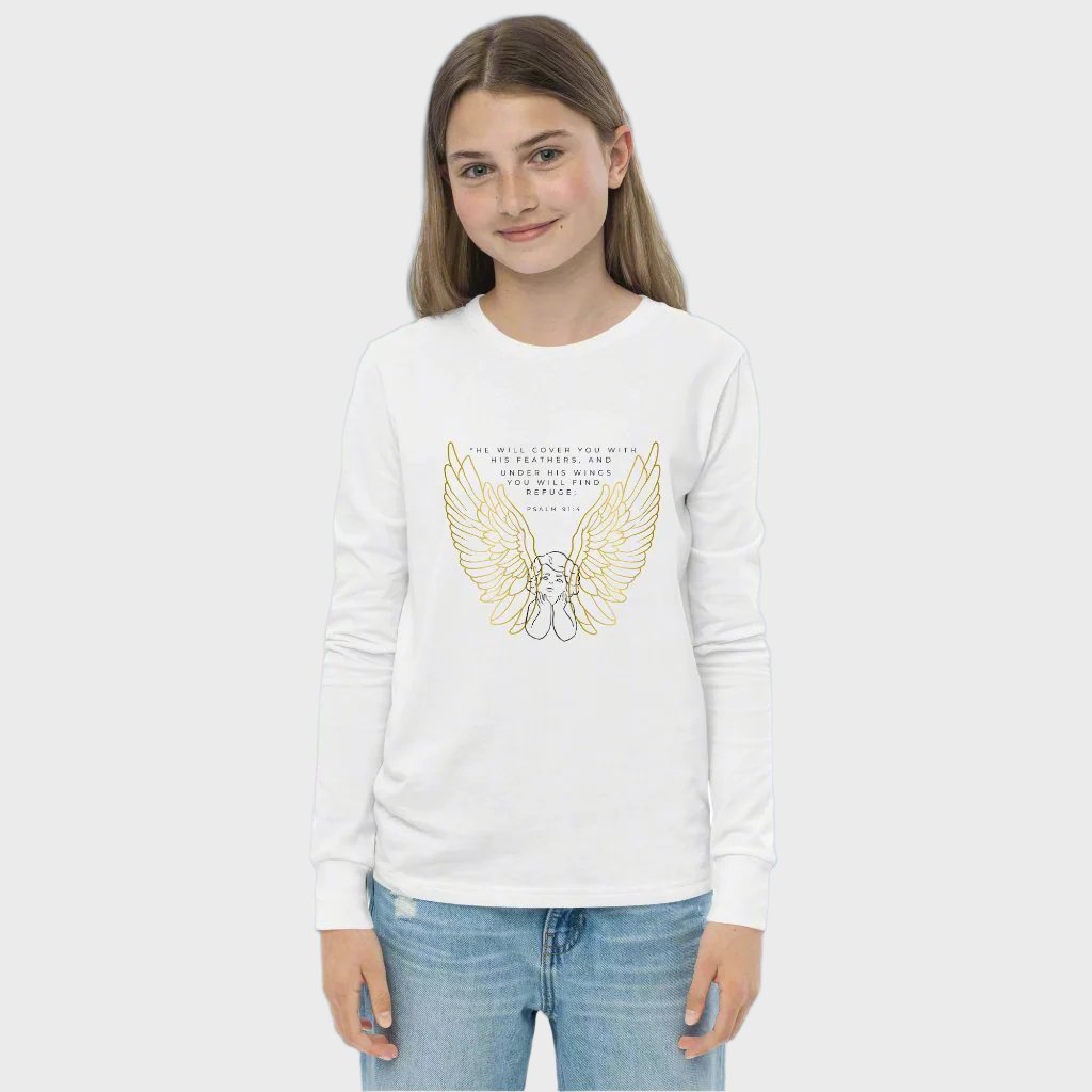 Youth long sleeve tee "Under his wings" for girls