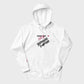 White hoodie with text on a white background
