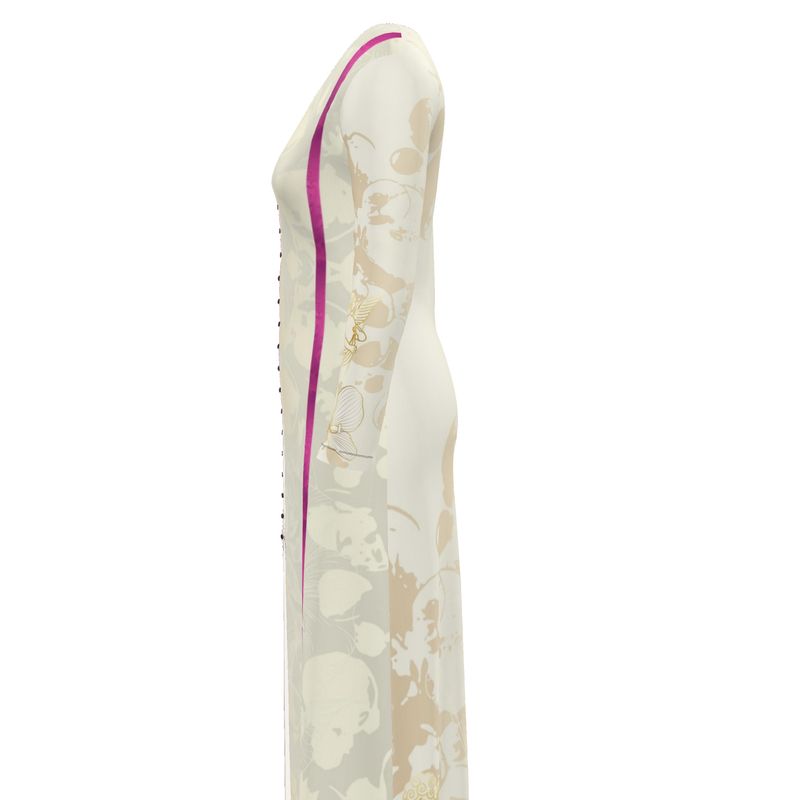 Floral-patterned sock with a pink line on a white background