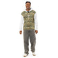 Man dressed in ornamented hoodie with Christian cross smiling 