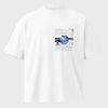 White t-shirt with a graphic design on a white background