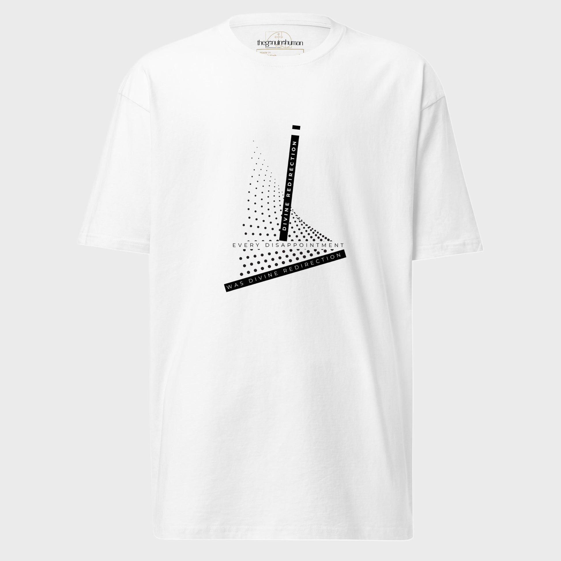 White long-sleeve shirt with black geometric design on a white background