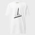 White long-sleeve shirt with black geometric design on a white background