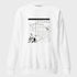 White sweatshirt with black graphic design on a white background