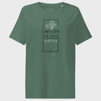 Green t-shirt with empathy graphic and text on a white background