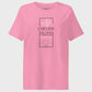 Pink t-shirt with empathy graphic and text on a light gray background