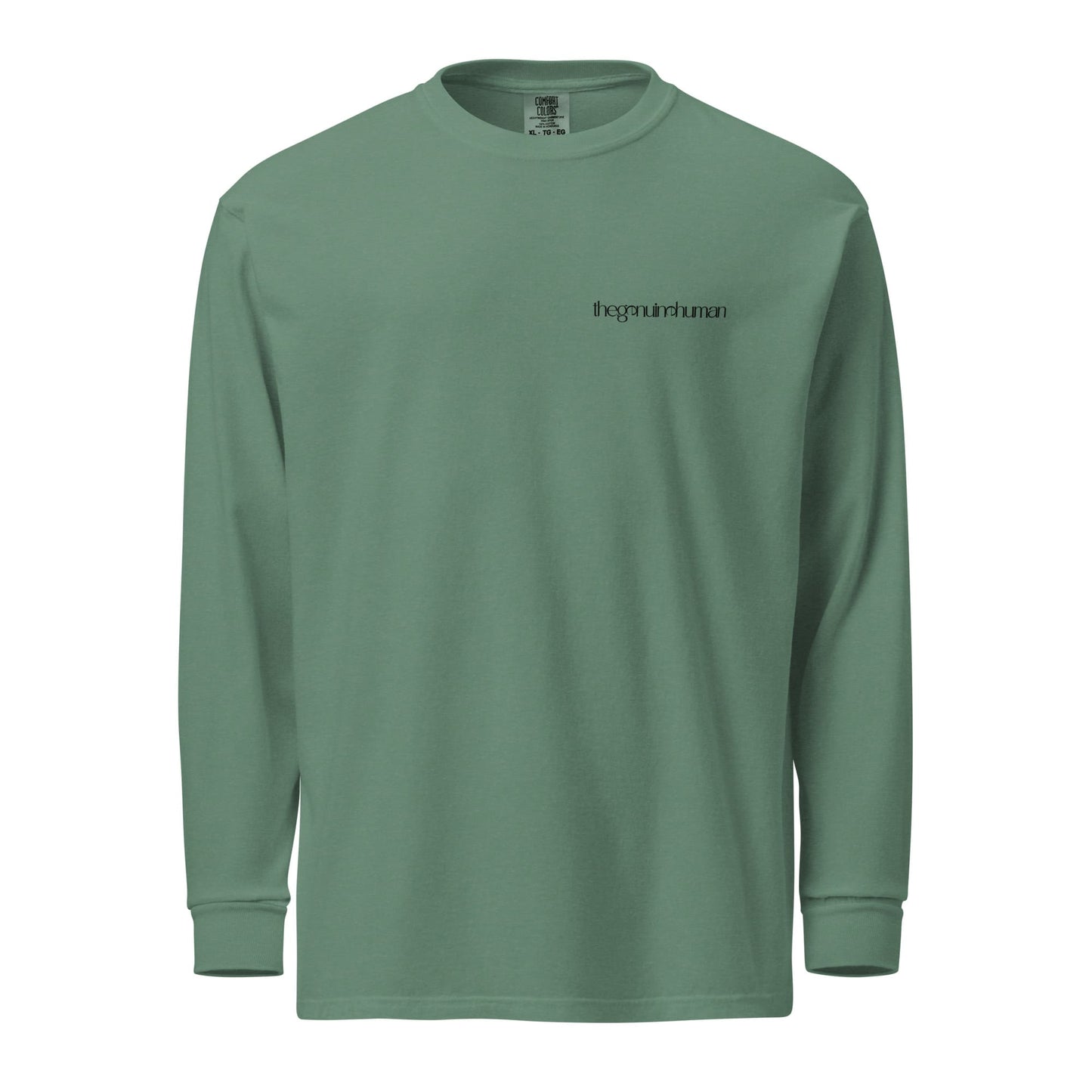 Green long-sleeve shirt with a brand logo on a white background