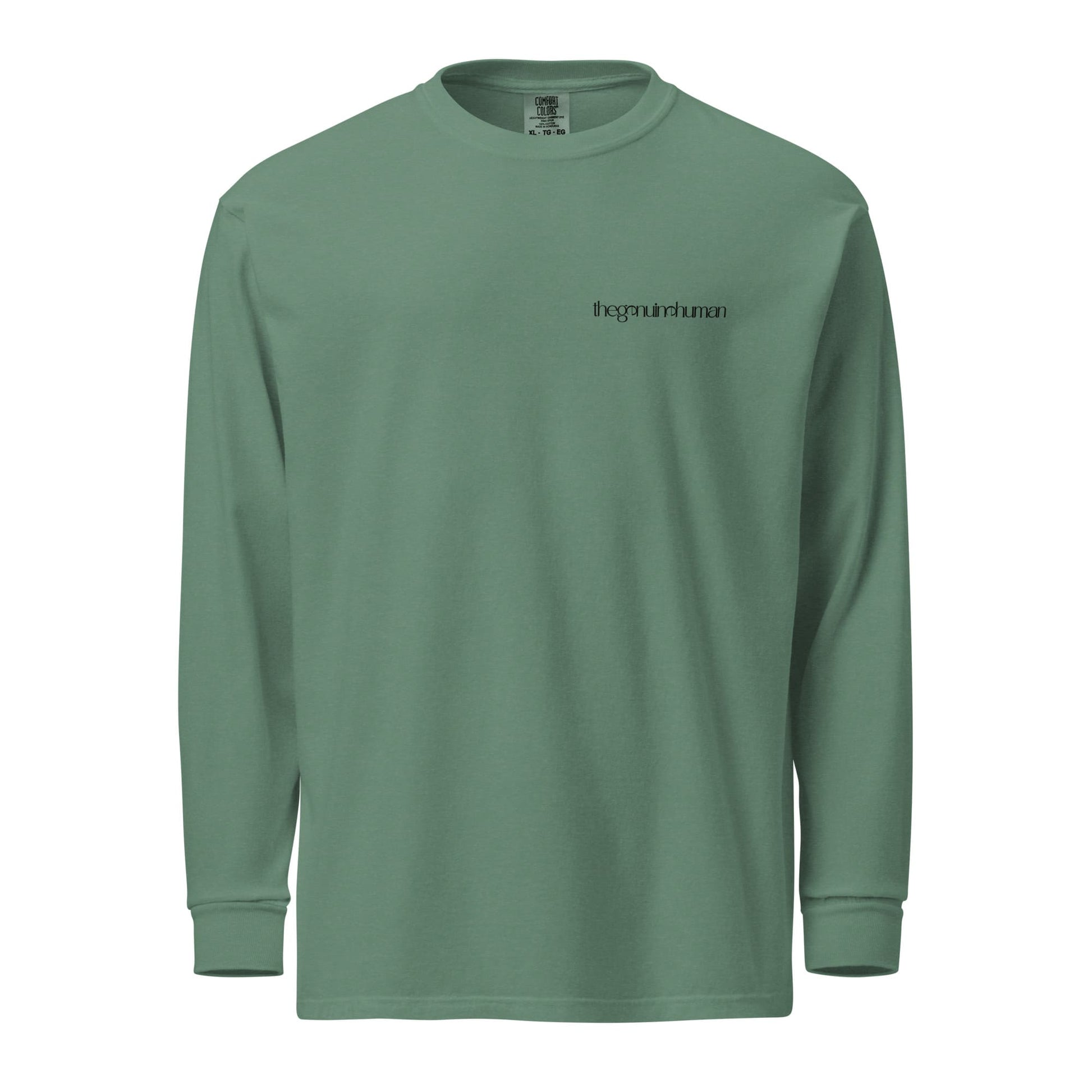Green long-sleeve shirt with a brand logo on a white background