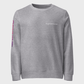 Gray sweatshirt with a brand logo on a white background