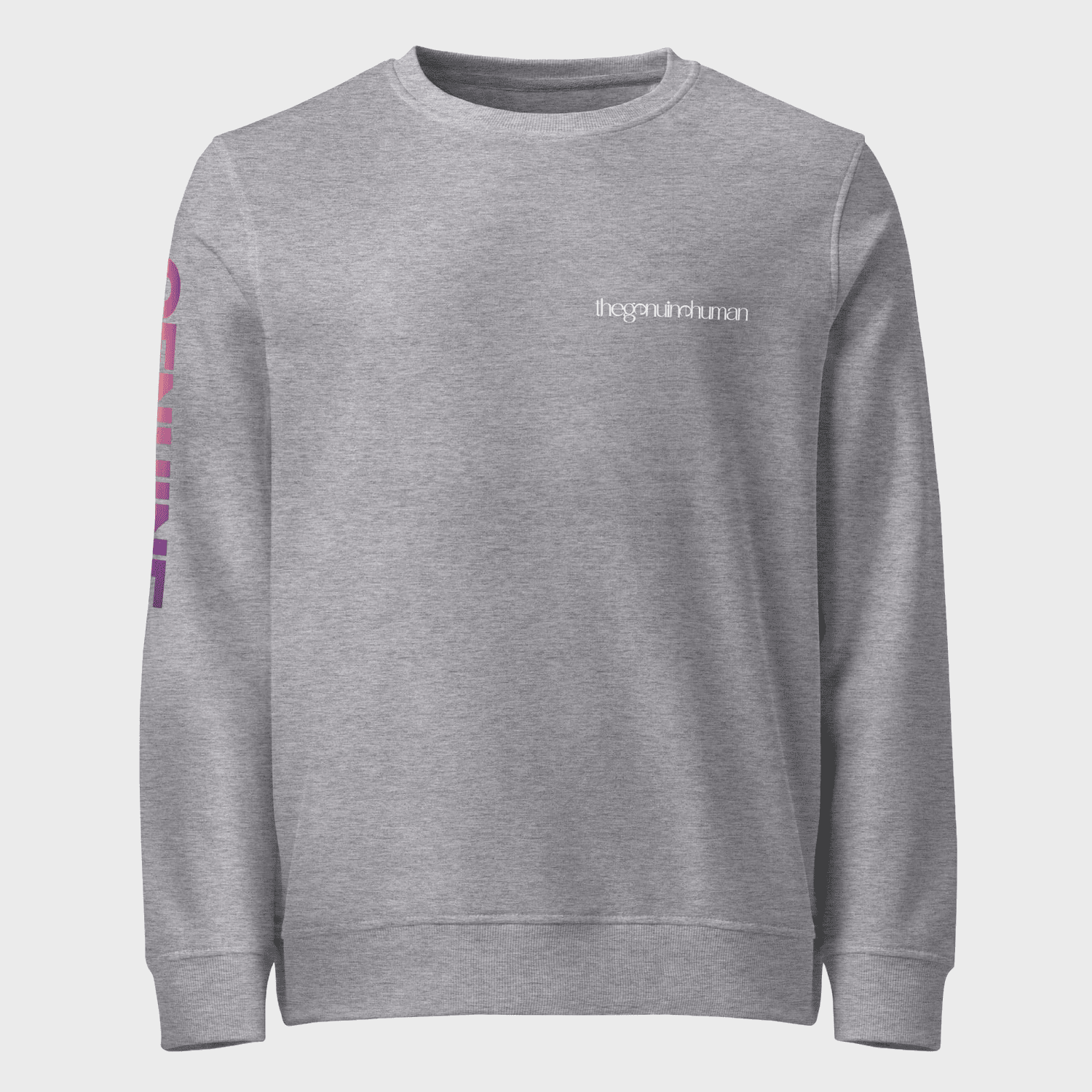 Gray sweatshirt with a brand logo on a white background