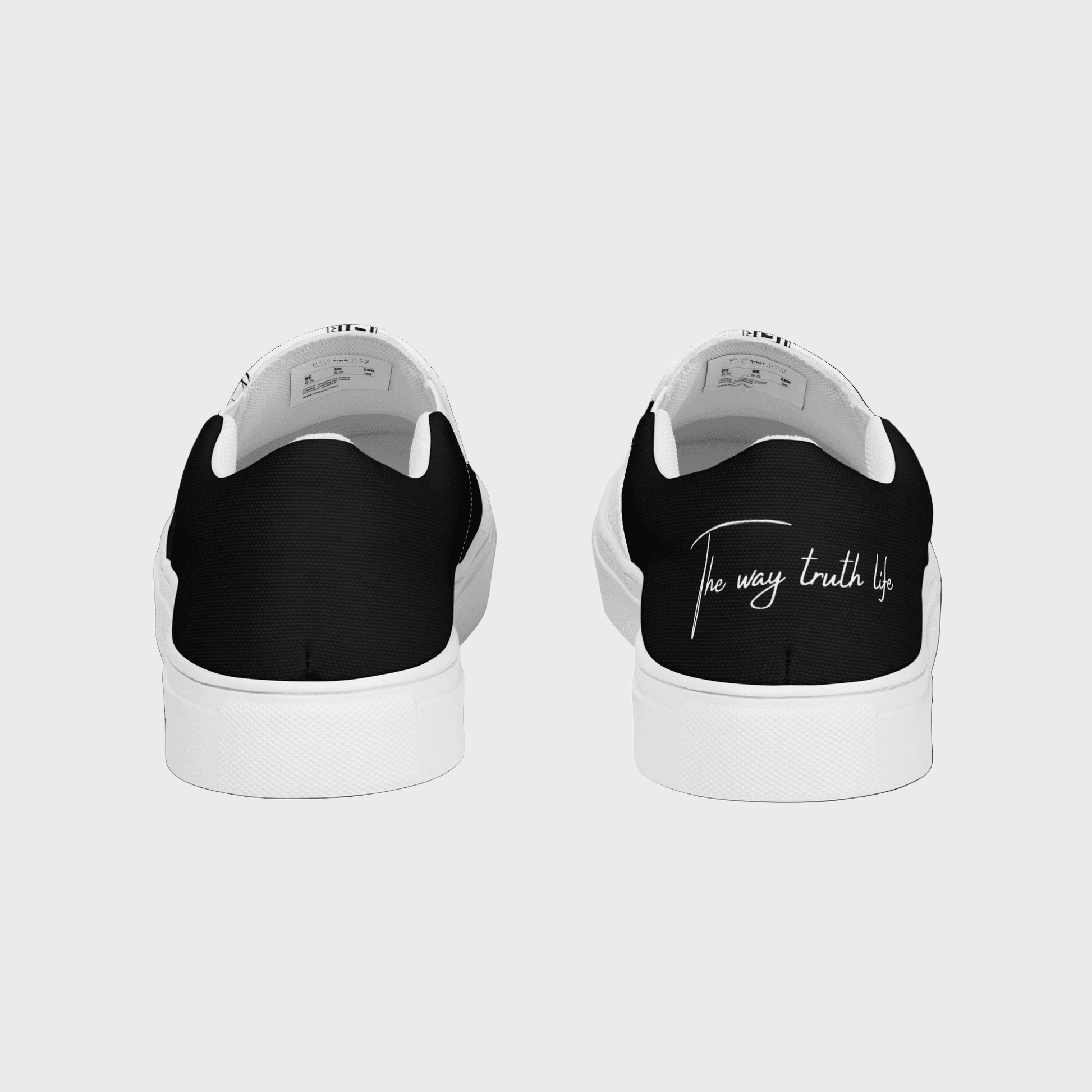 Black shoes visible from behind with text The Way Truth Life