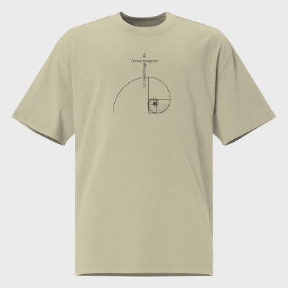 Beige t-shirt with a mathematical design on a white background
