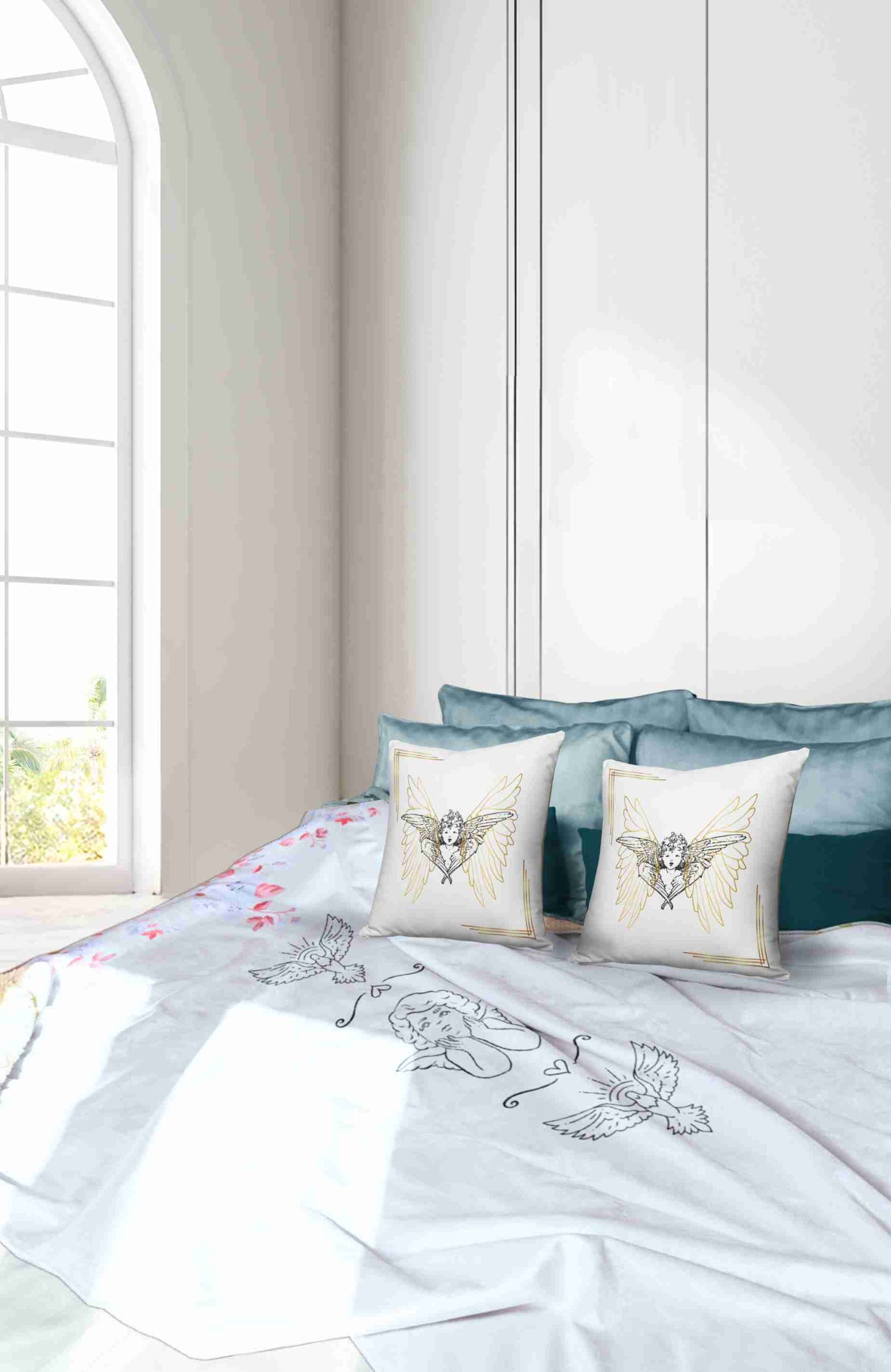 Bed with angelic bedware