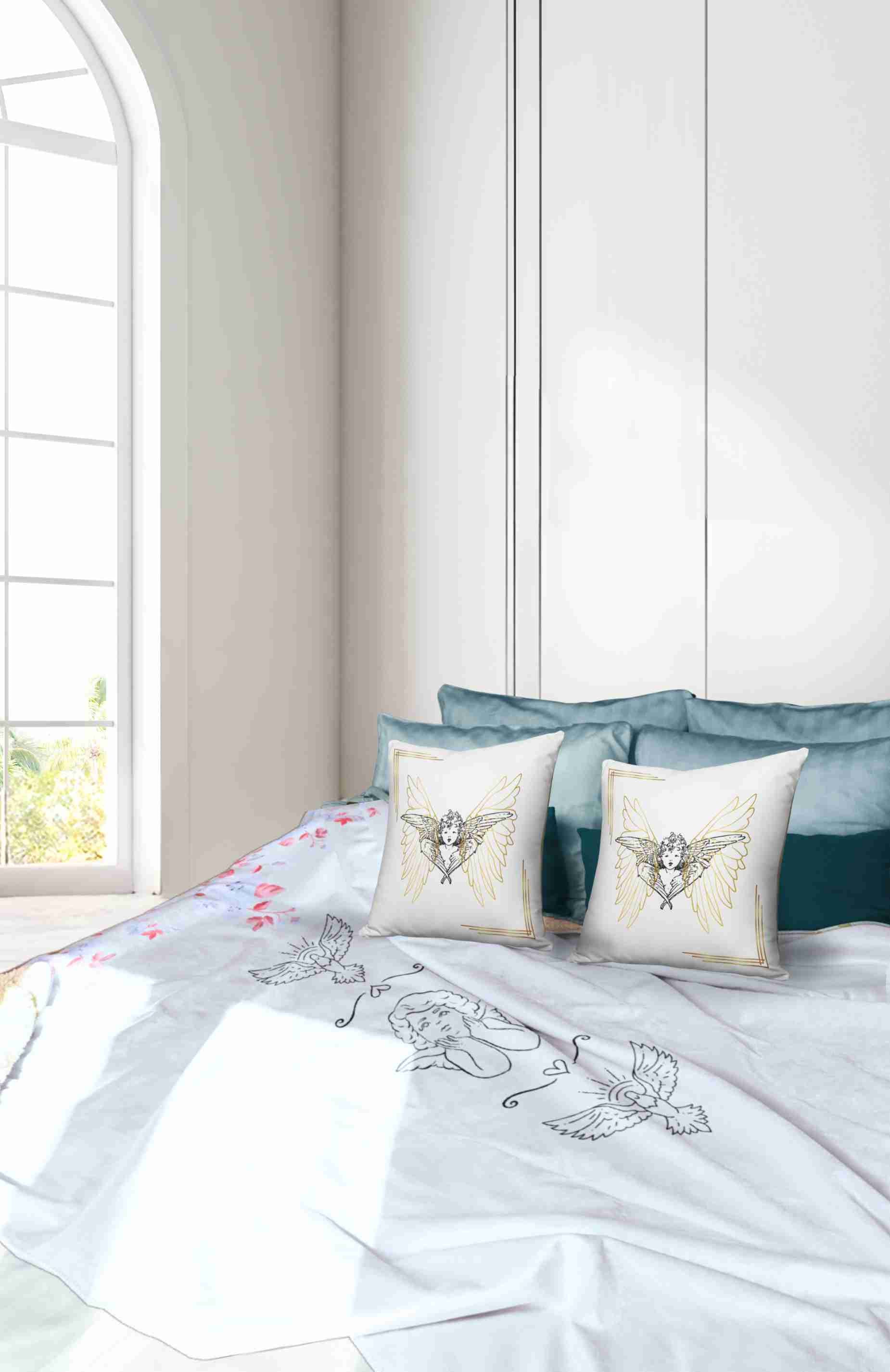 Bed with angelic bedware