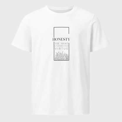 Product mockup white t shirt with text design HONESTY