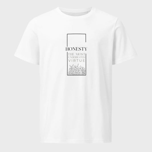 Product mockup white t shirt with text design HONESTY