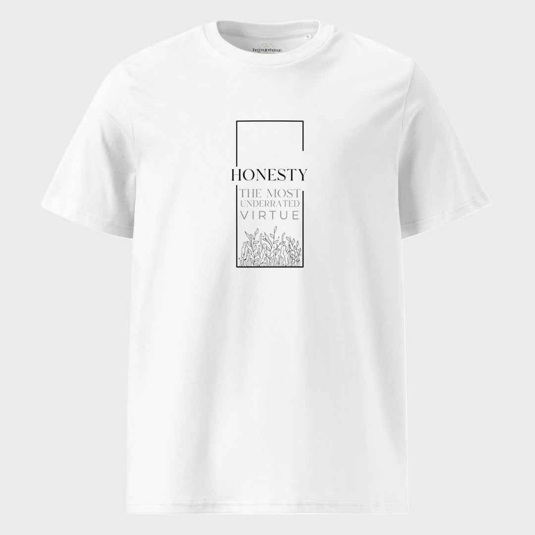 Product mockup white t shirt with text design HONESTY
