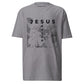 Gray t-shirt with 'Jesus Savior' graphic design on a white background