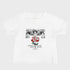 White baby t-shirt with a graphic design of a rose and text Jesus died and rose again product mockup