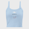 Light blue tank top with text and graphics on a white background