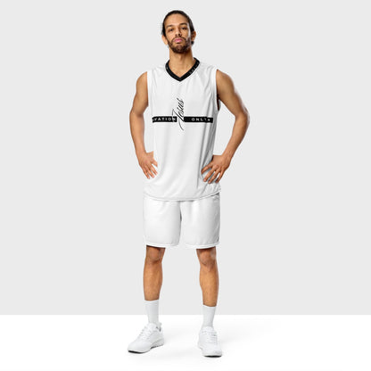 Athletic man wearing white sports apparel and tank with Jesus text 