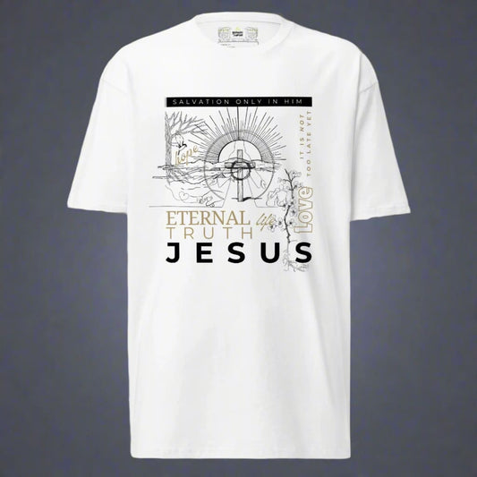 Salvation Only In Him | Christian men’s premium heavyweight tee