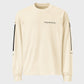 Beige sweatshirt with black accents on a light gray background