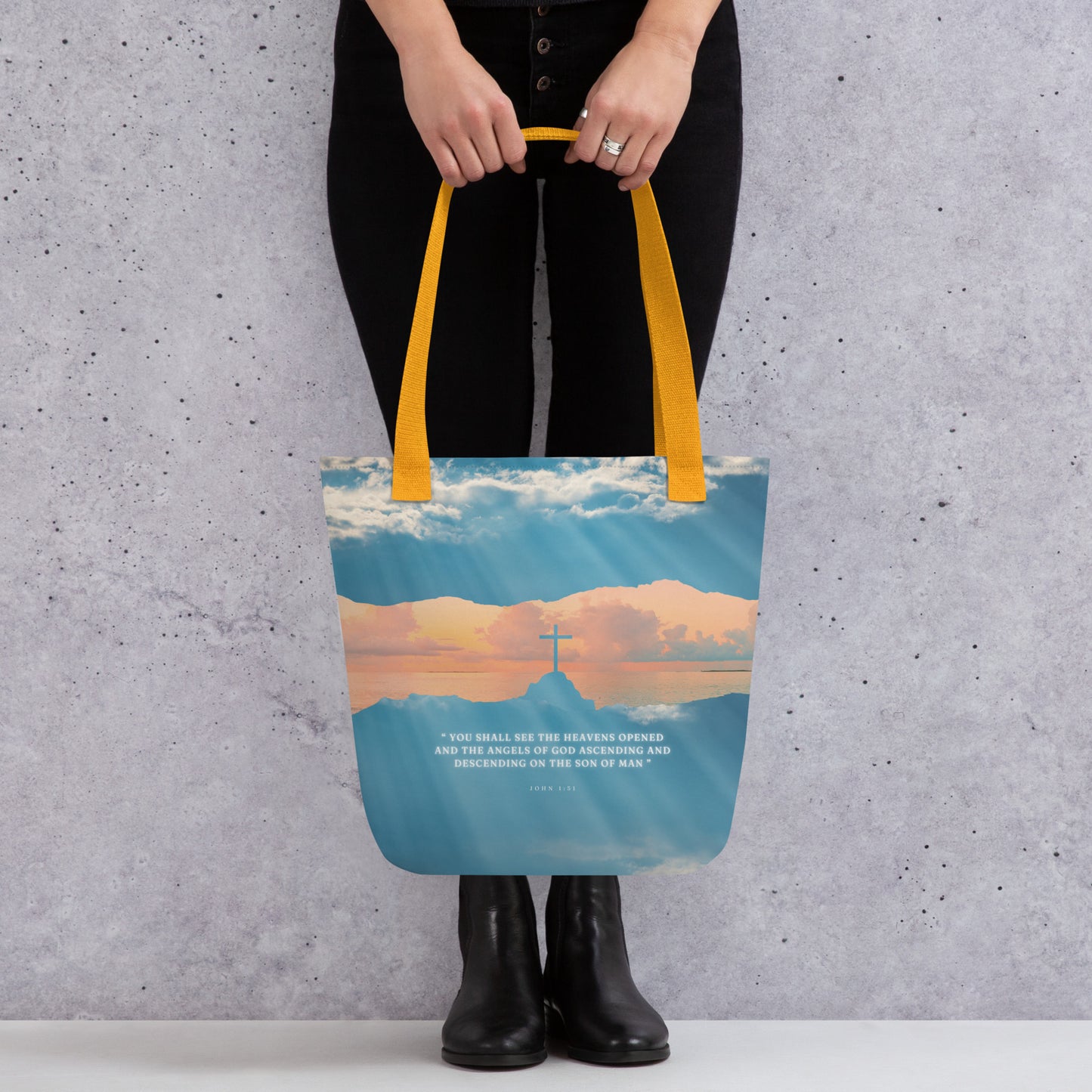 Tote bag "Heavens Opened" with Inspirational Quote