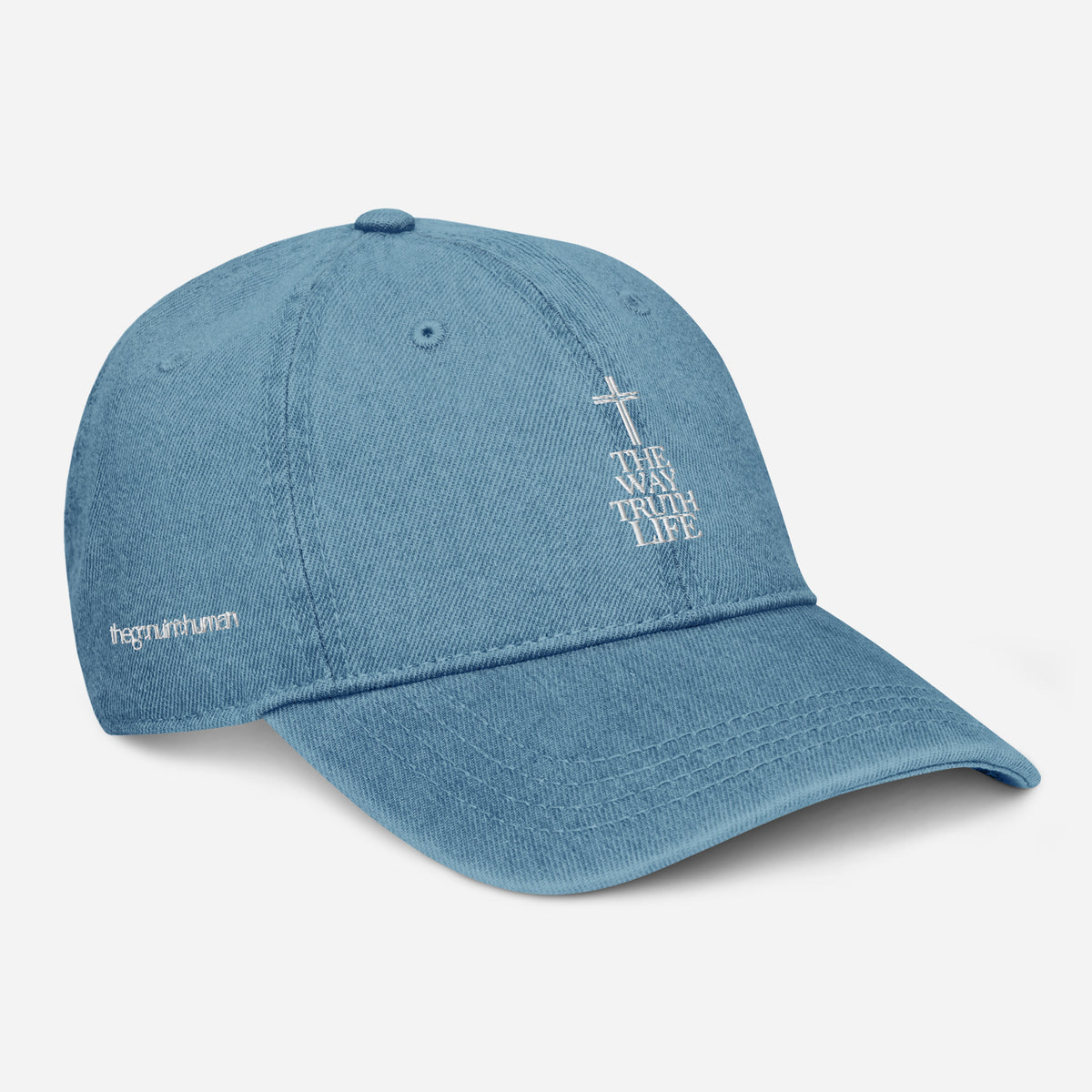 Christian embroidered denim hat | The Way, Truth, Life