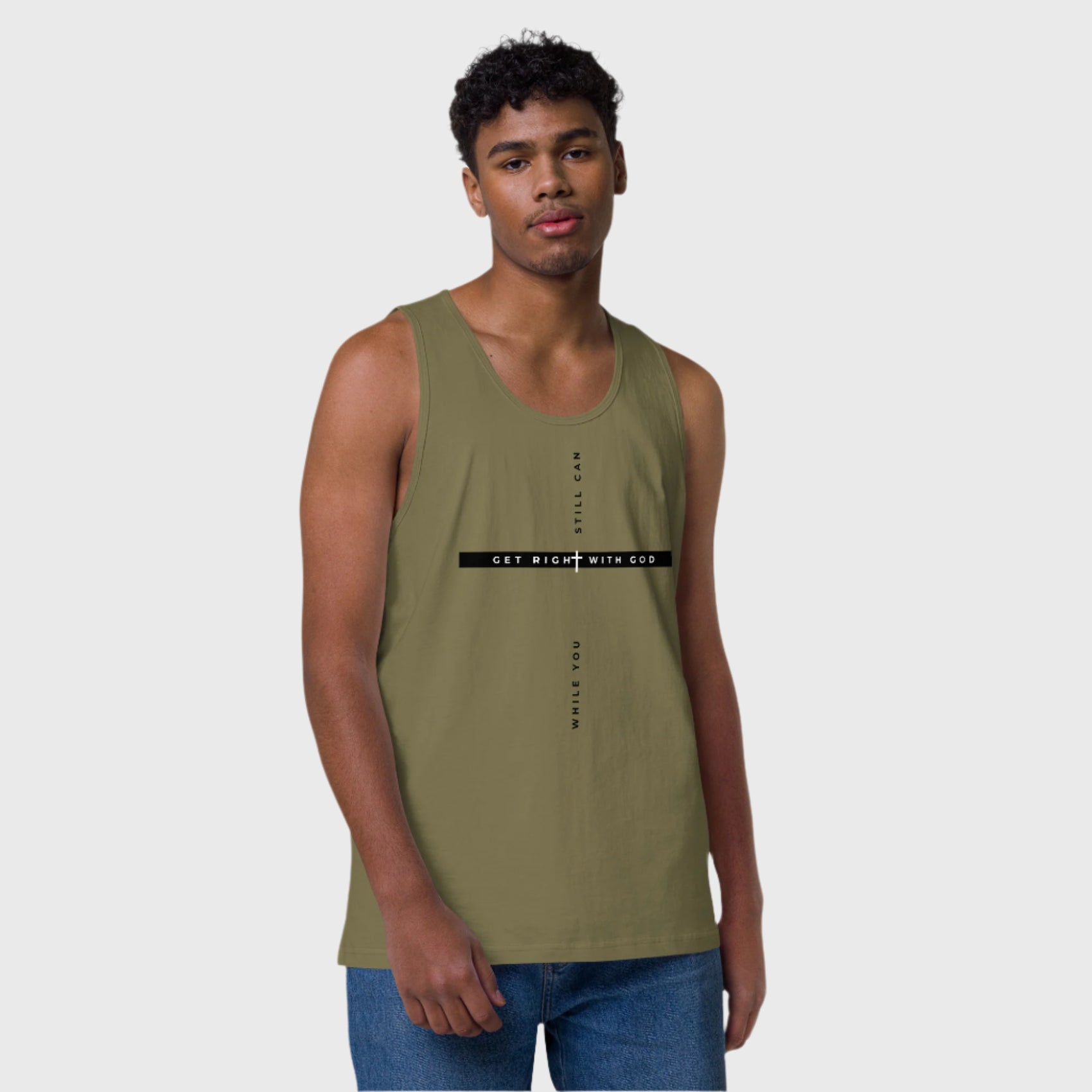 Ponte en sintonía con Dios | Camiseta sin mangas premium para hombres