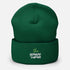 Pine green beanie hat with text thegenuinehuman 