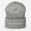 Gray beanie with 'Accubuilt' logo on a white background
