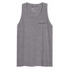 Gray tank top with a logo on a white background