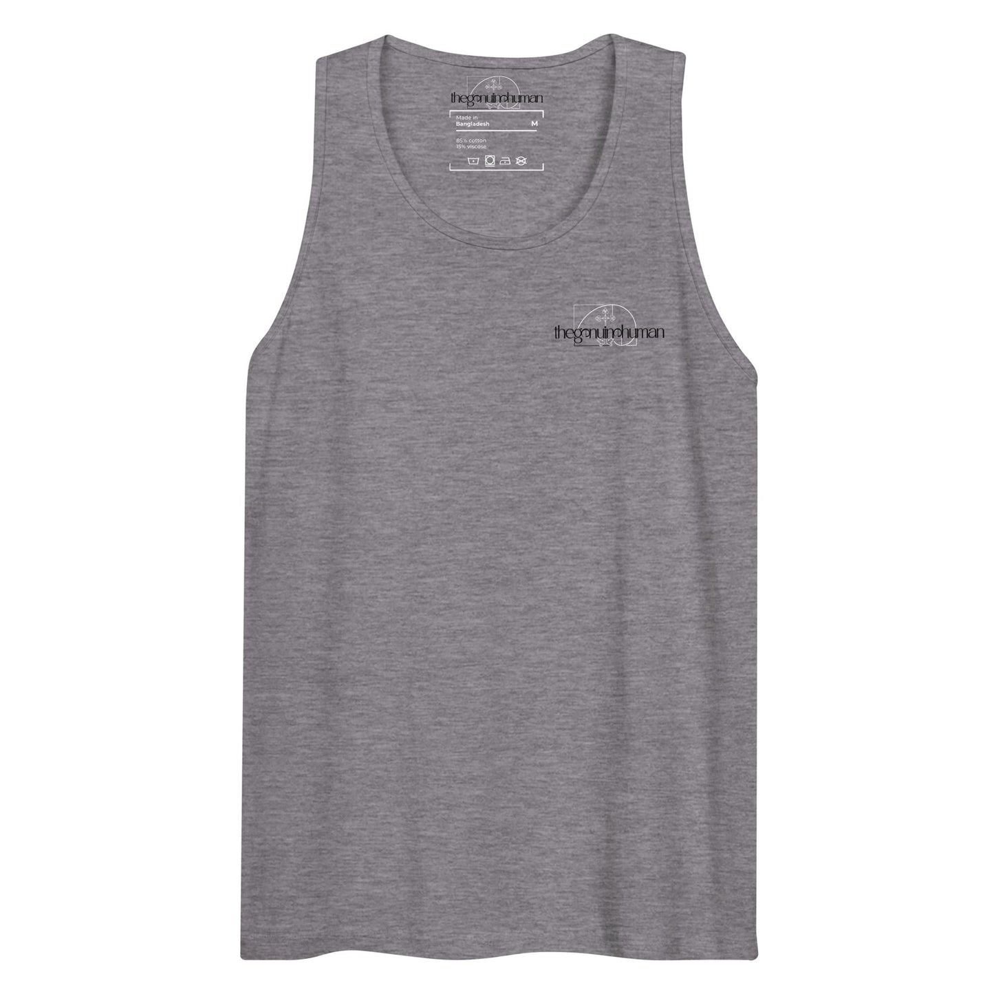 Gray tank top with a logo on a white background
