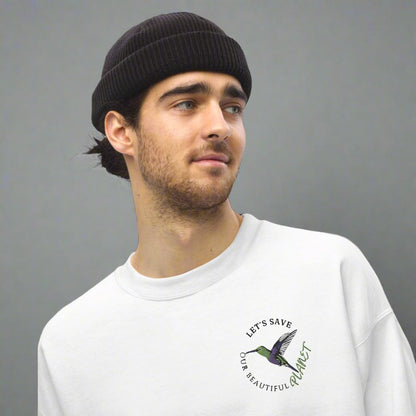 Sweatshirt with "Let's Save Our Beautiful Planet" Hummingbird Embroidered Design