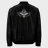 A black sustainable bomber jacket with &